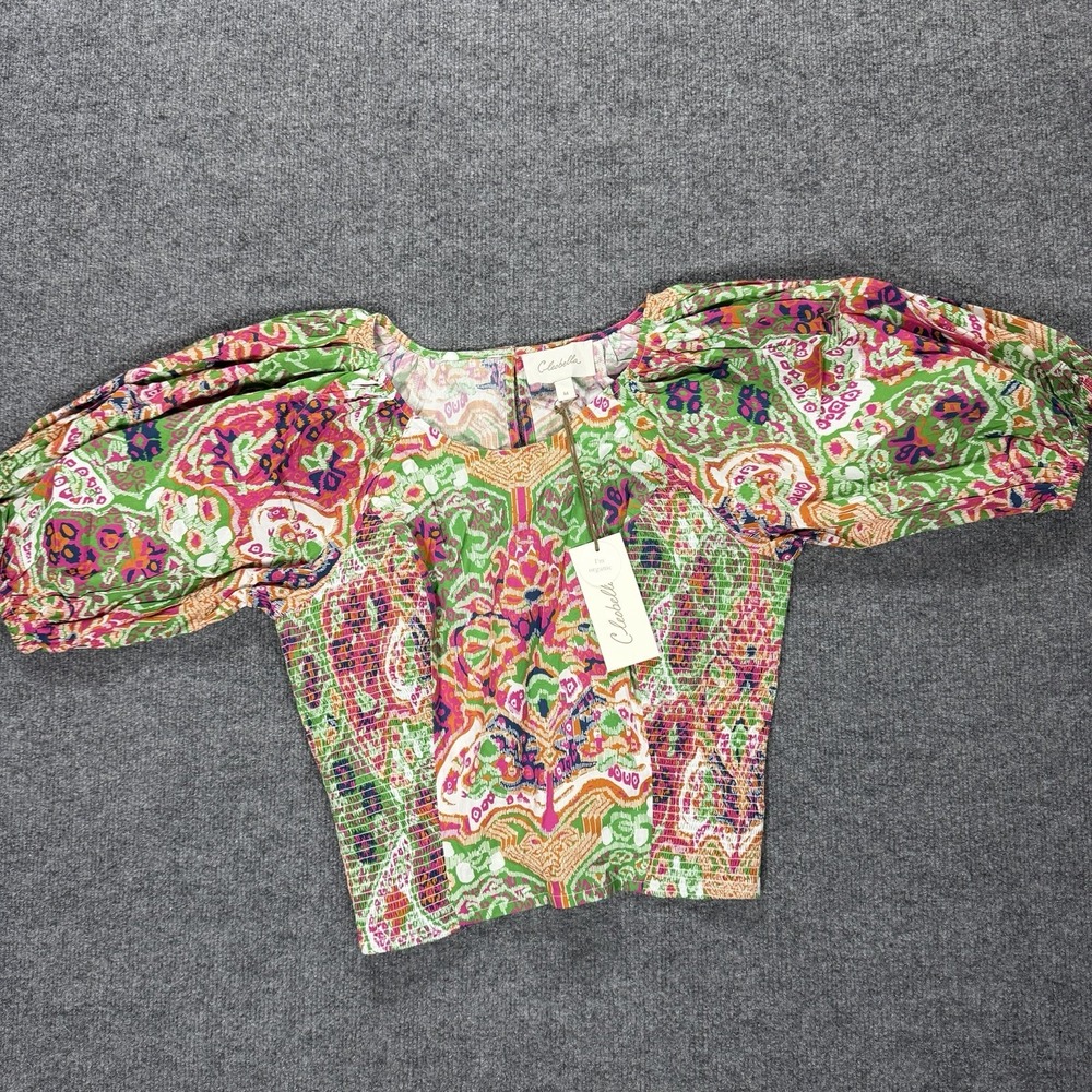 Cleobella Top Womens Medium Multicolor Panama Aminah Smocked Organic Cotton NEW